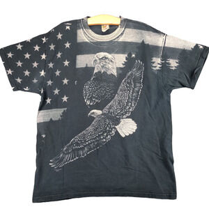 Fruit of the Loom Mens Bald Eagle American Flag T-Shirt Black XL Patriotic